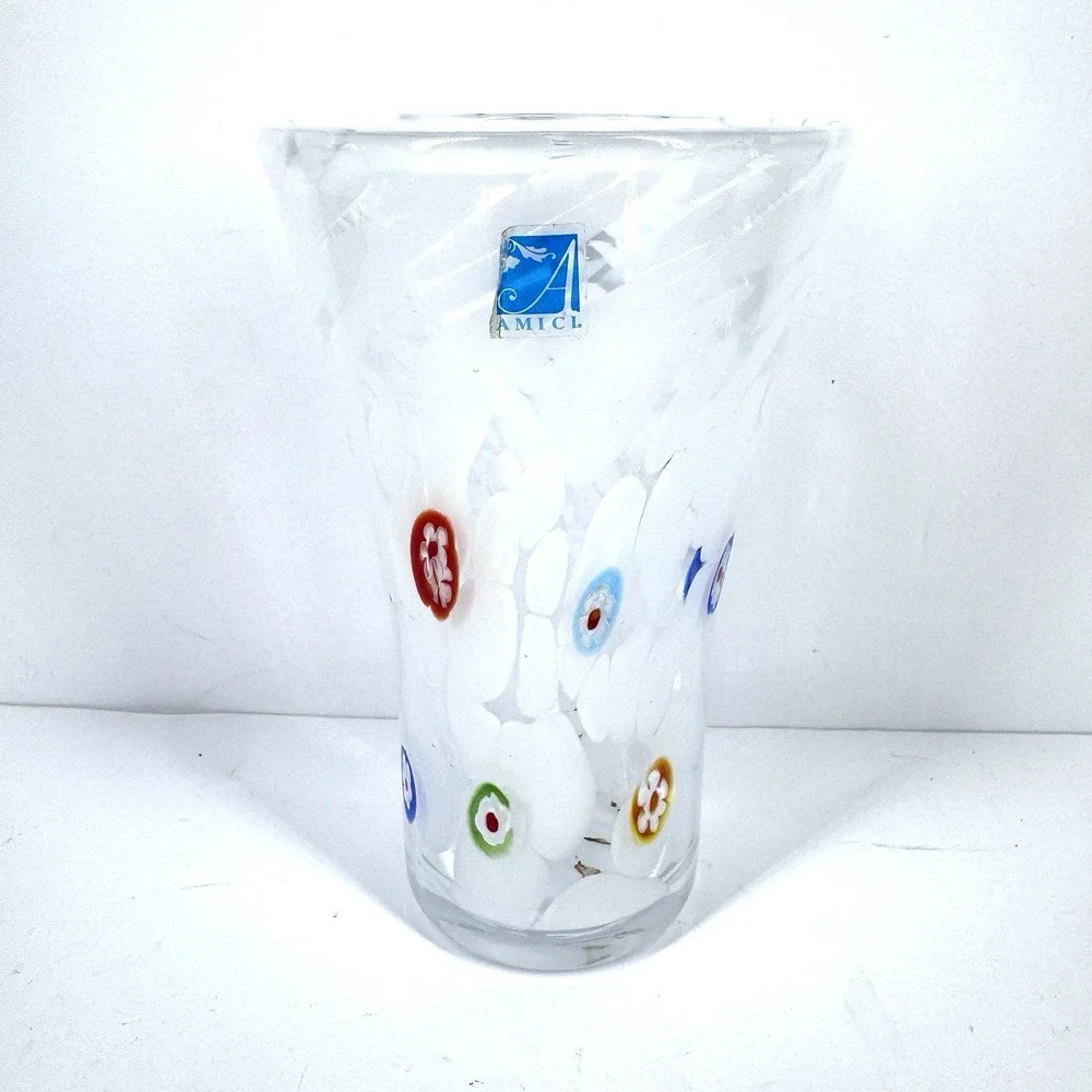Amici Hand Blown Art Glass‎ Tumbler Millefiori Confetti Swirl 6in